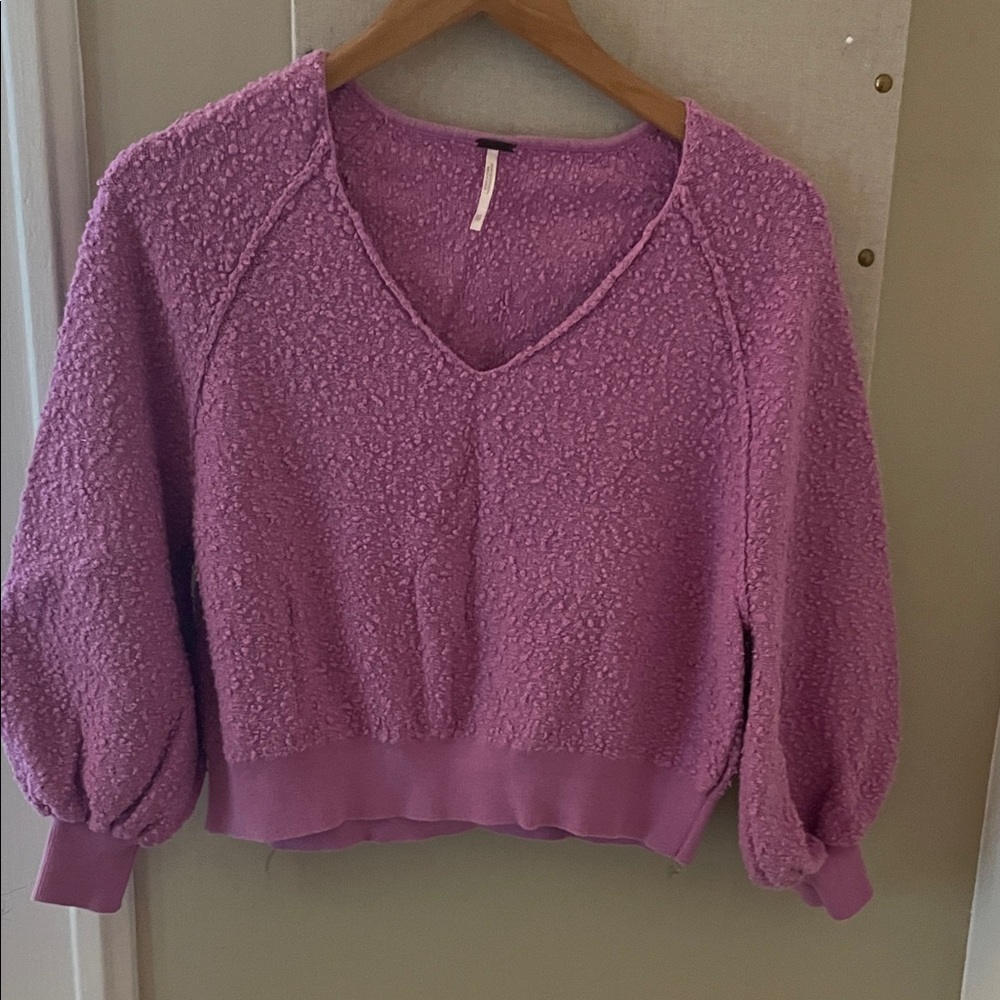 Free People Textured Purple V-Neck Sweater XS